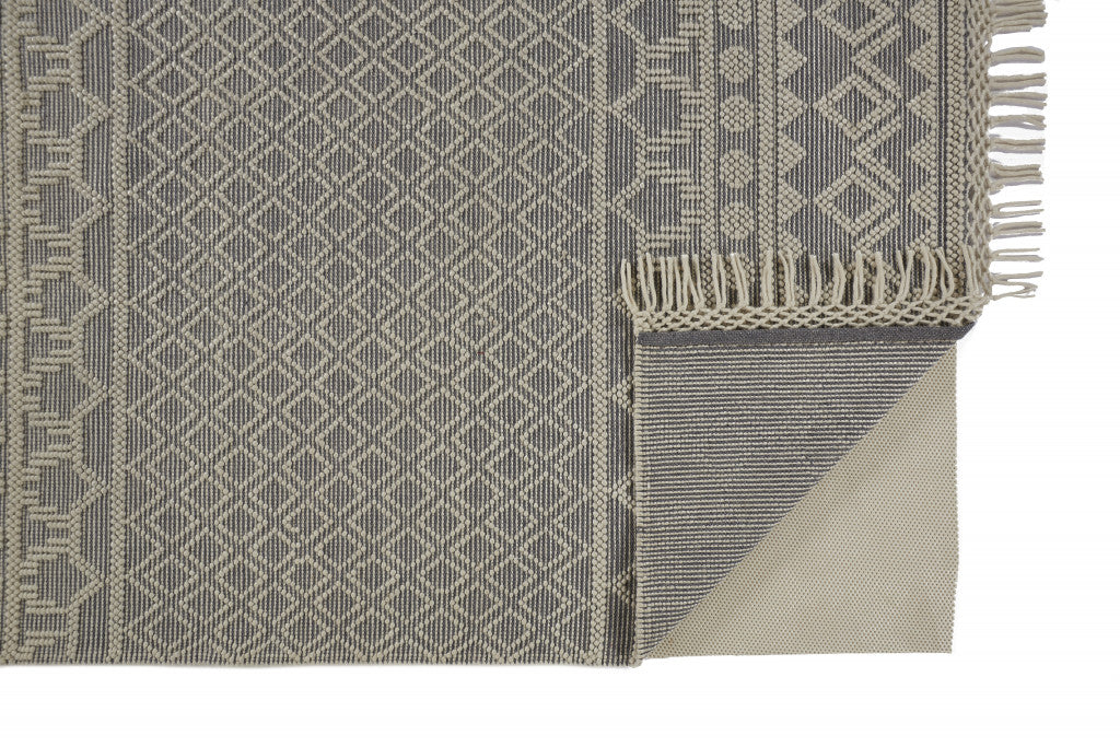 4' X 6' Gray And Ivory Wool Geometric Hand Woven Area Rug With Fringe