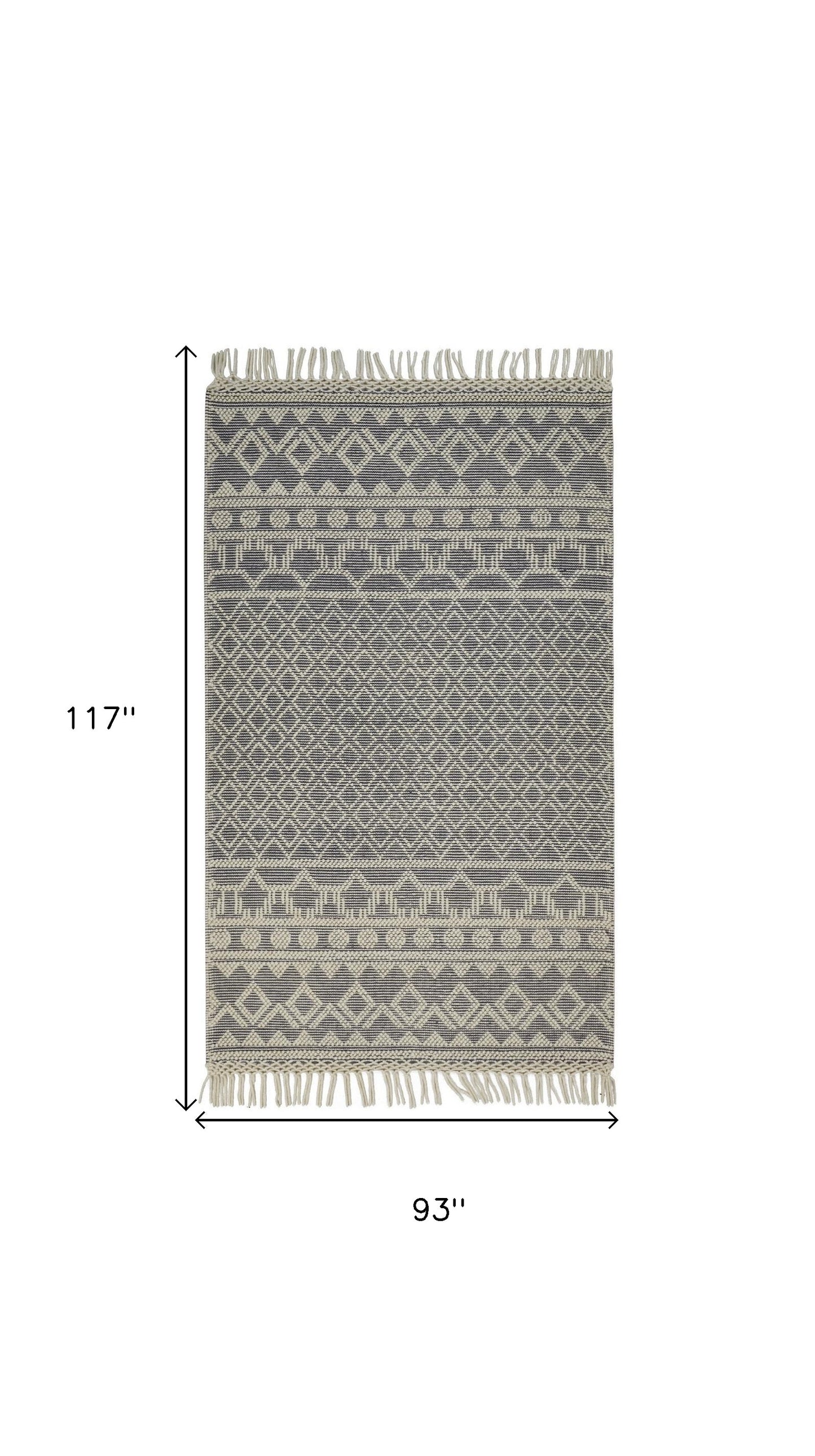 4' X 6' Gray And Ivory Wool Geometric Hand Woven Area Rug With Fringe