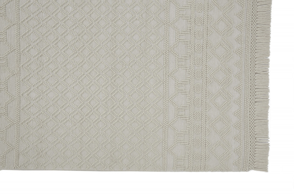 4' X 6' Gray And Ivory Wool Geometric Hand Woven Area Rug With Fringe