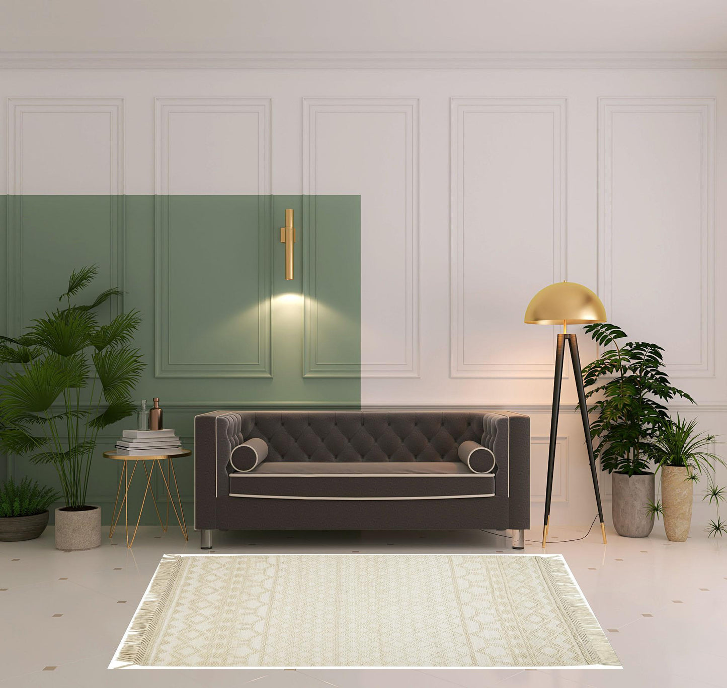 4' X 6' Gray And Ivory Wool Geometric Hand Woven Area Rug With Fringe