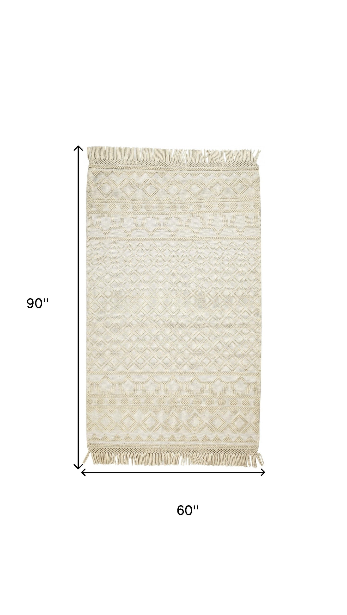 4' X 6' Gray And Ivory Wool Geometric Hand Woven Area Rug With Fringe