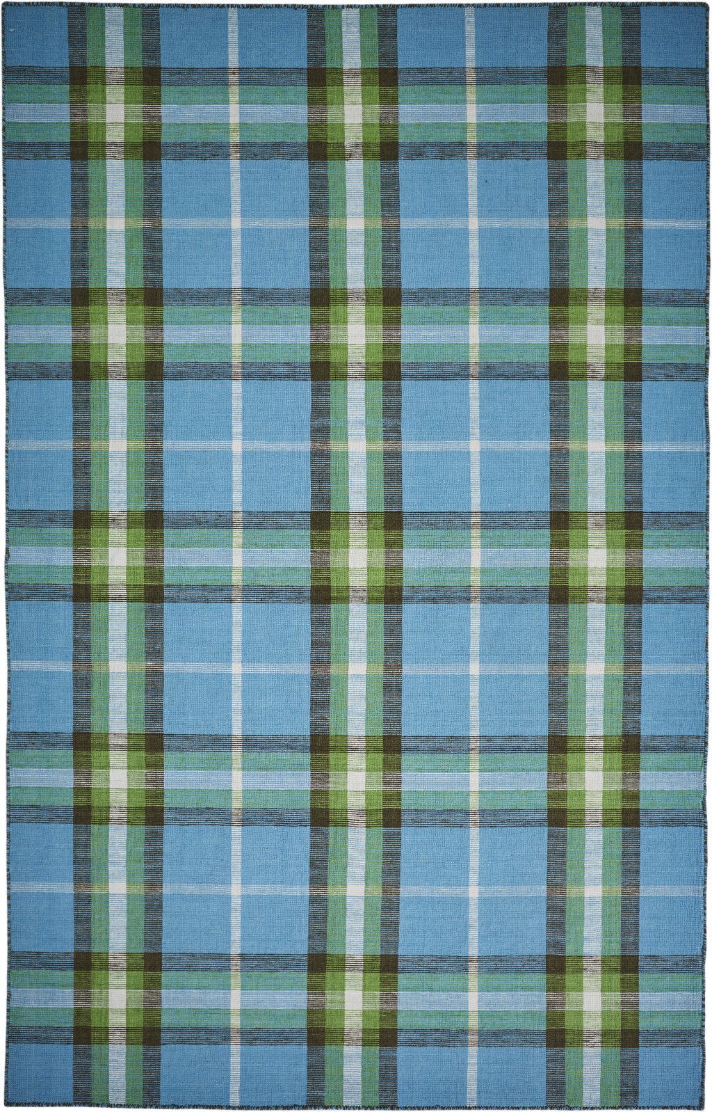 5' X 8' Ivory Blue And Black Abstract Hand Woven Stain Resistant Area Rug