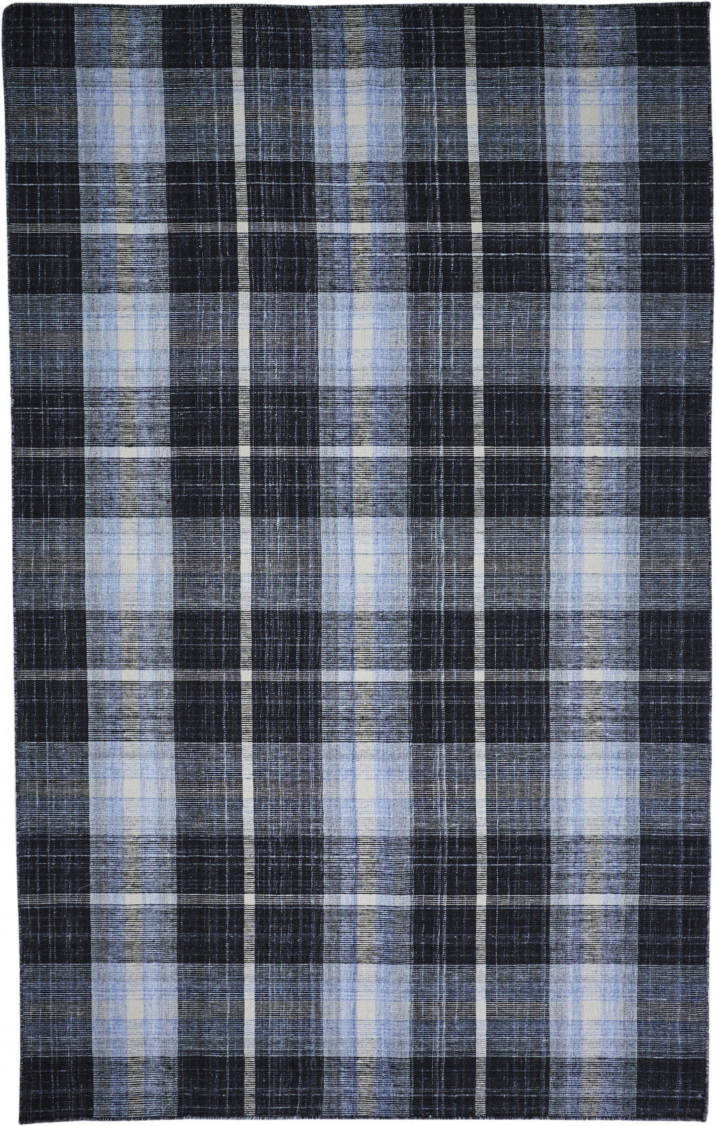 5' X 8' Ivory Blue And Black Abstract Hand Woven Stain Resistant Area Rug