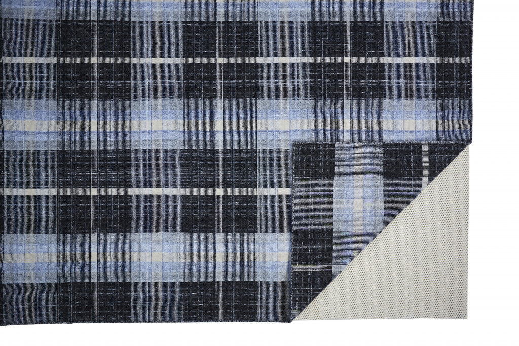 5' X 8' Ivory Blue And Black Abstract Hand Woven Stain Resistant Area Rug