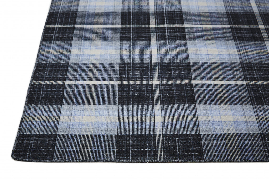 5' X 8' Ivory Blue And Black Abstract Hand Woven Stain Resistant Area Rug