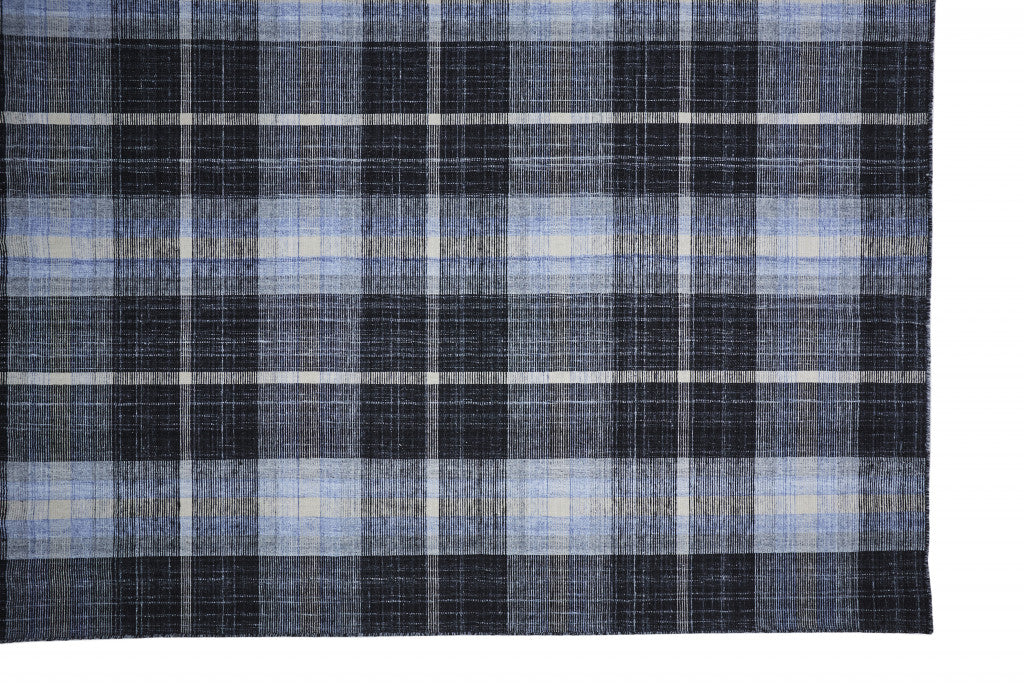 5' X 8' Ivory Blue And Black Abstract Hand Woven Stain Resistant Area Rug