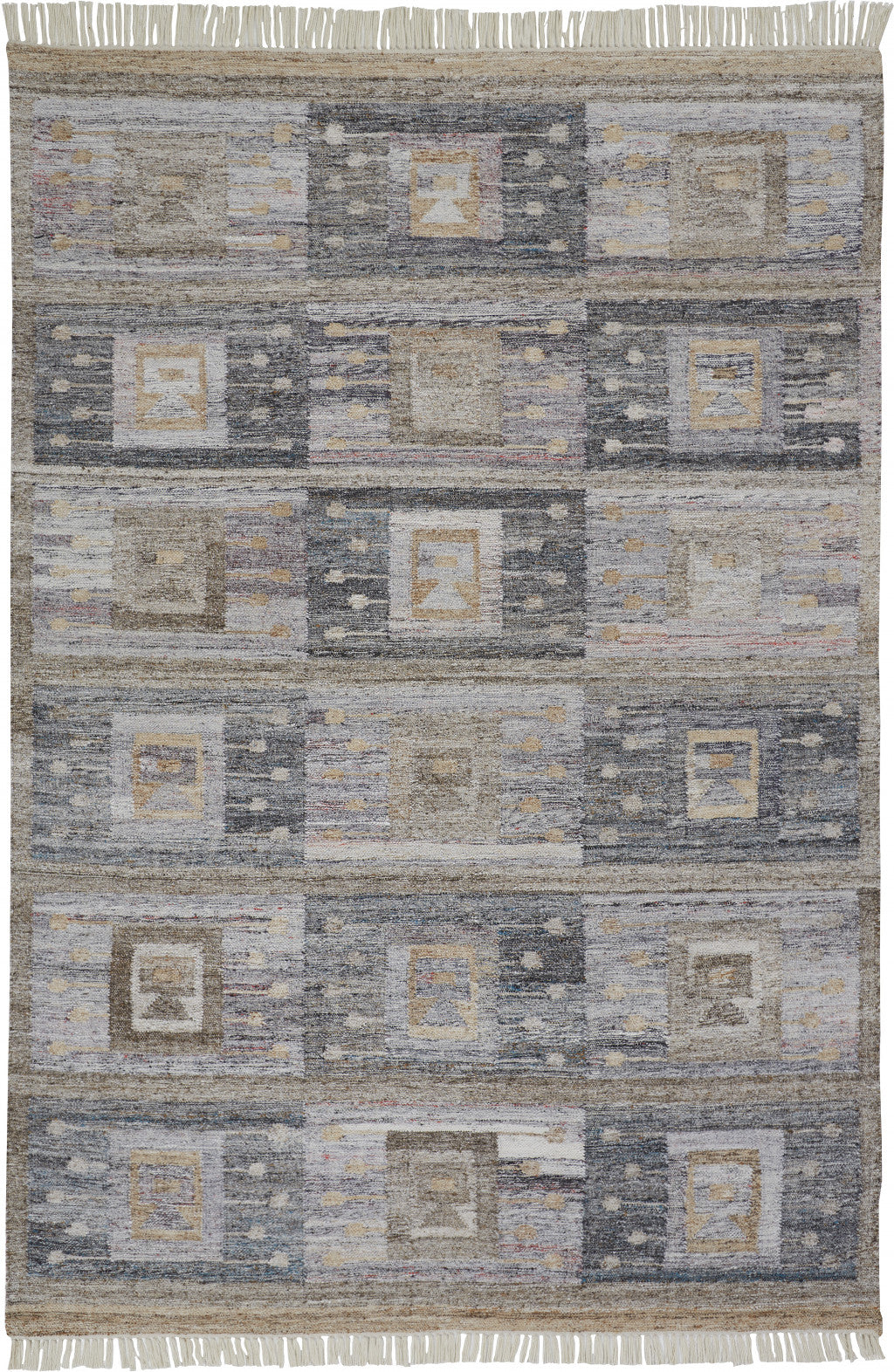 8' X 10' Gray Taupe And Tan Geometric Hand Woven Stain Resistant Area Rug With Fringe