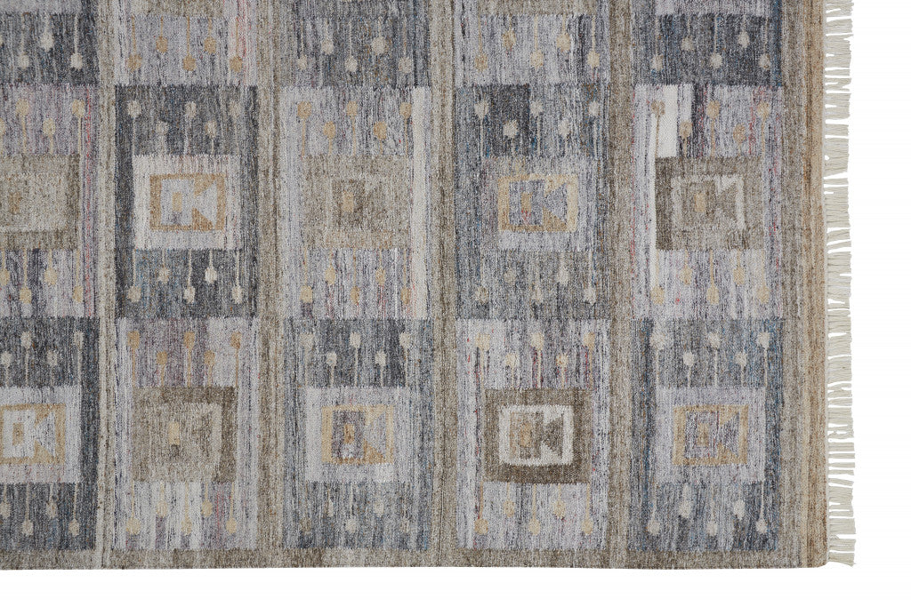 8' X 10' Gray Taupe And Tan Geometric Hand Woven Stain Resistant Area Rug With Fringe