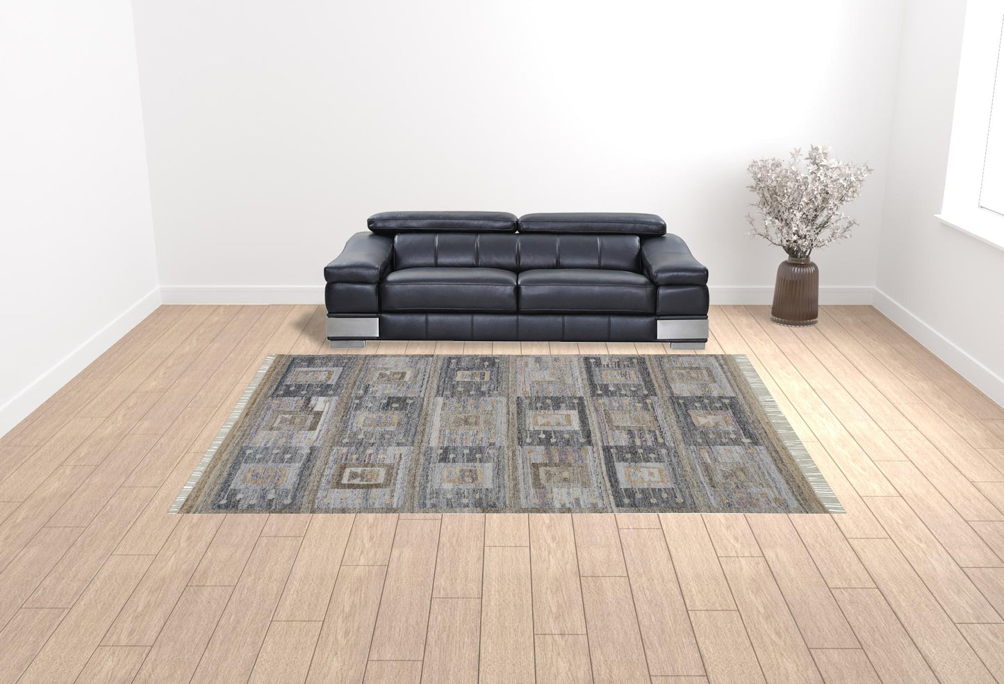 8' X 10' Gray Taupe And Tan Geometric Hand Woven Stain Resistant Area Rug With Fringe