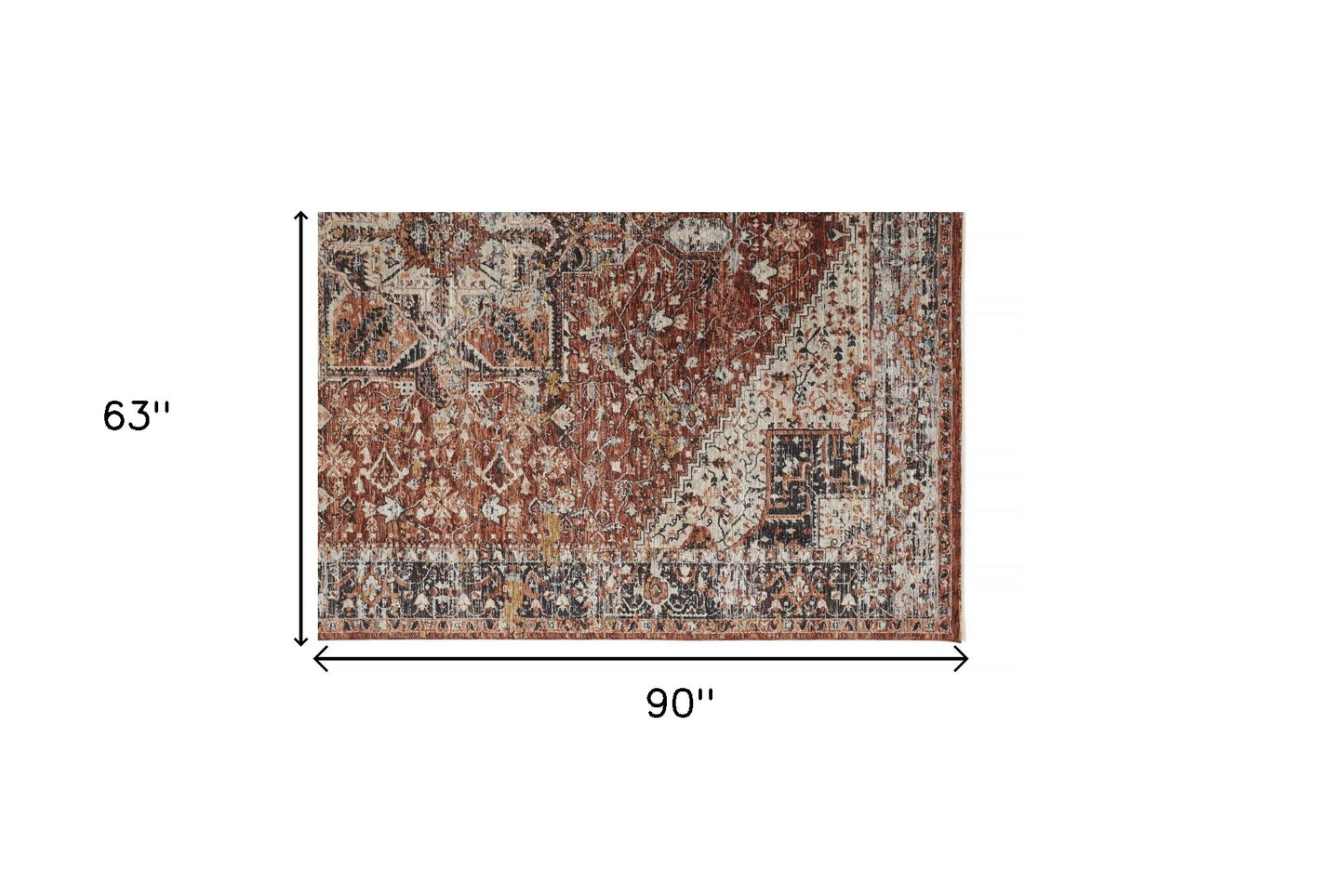 4' X 6' Red Ivory And Black Abstract Distressed Area Rug With Fringe