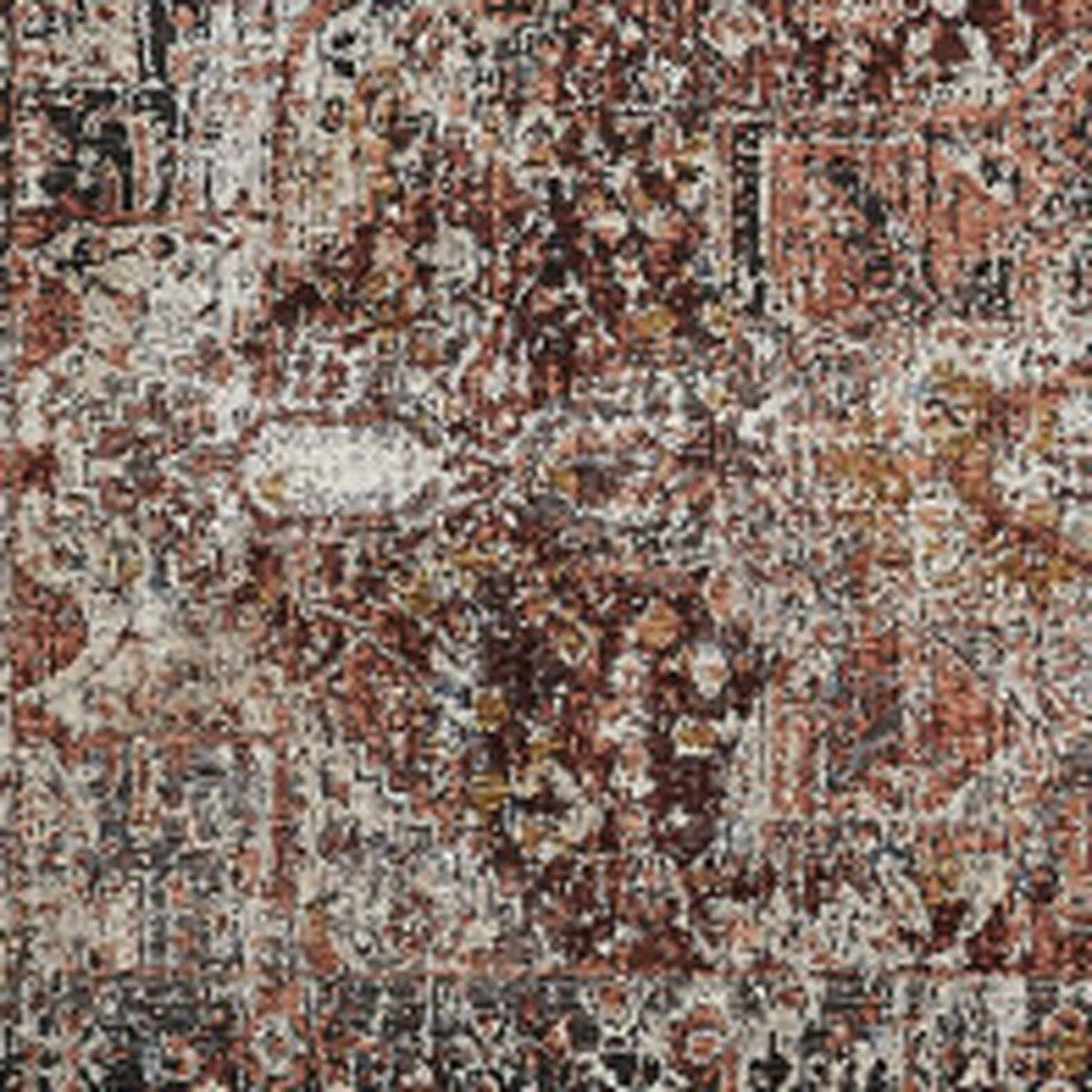 4' X 6' Red Ivory And Black Abstract Distressed Area Rug With Fringe