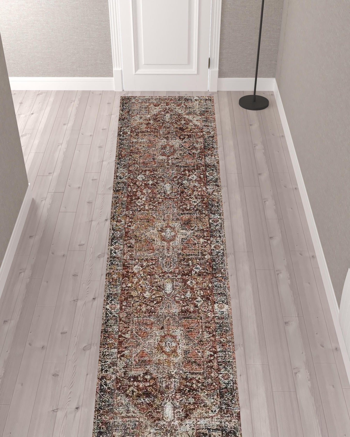4' X 6' Red Ivory And Black Abstract Distressed Area Rug With Fringe