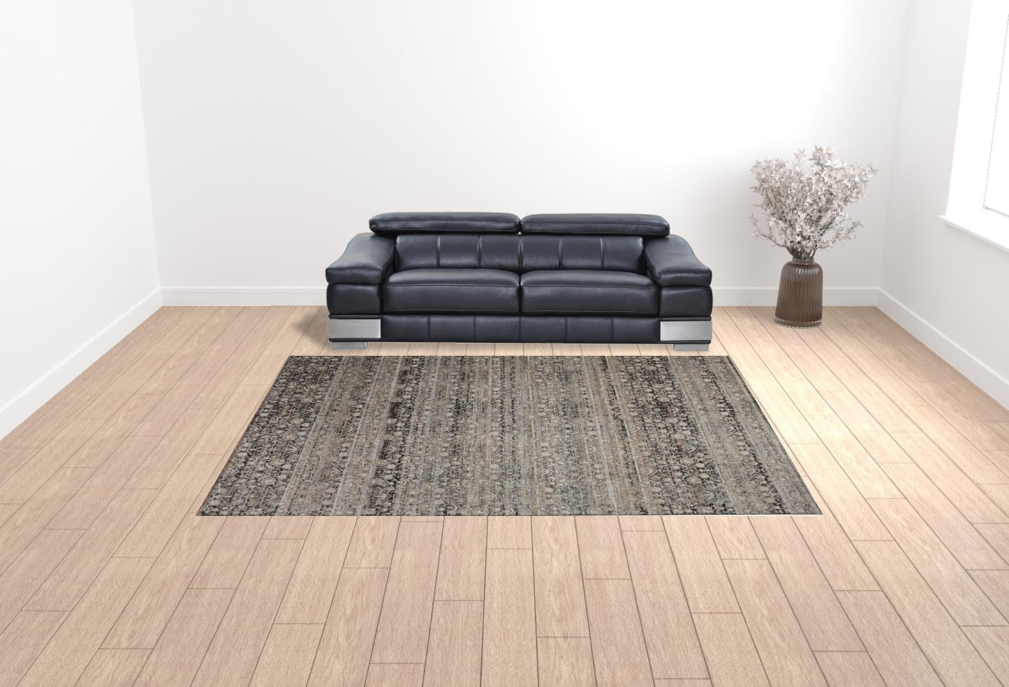 2' X 3' Gray Ivory And Tan Abstract Distressed Area Rug With Fringe