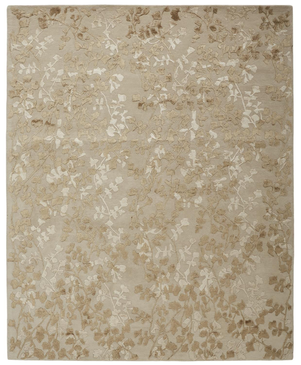 2' X 3' Ivory Tan And Gold Wool Floral Tufted Handmade Area Rug