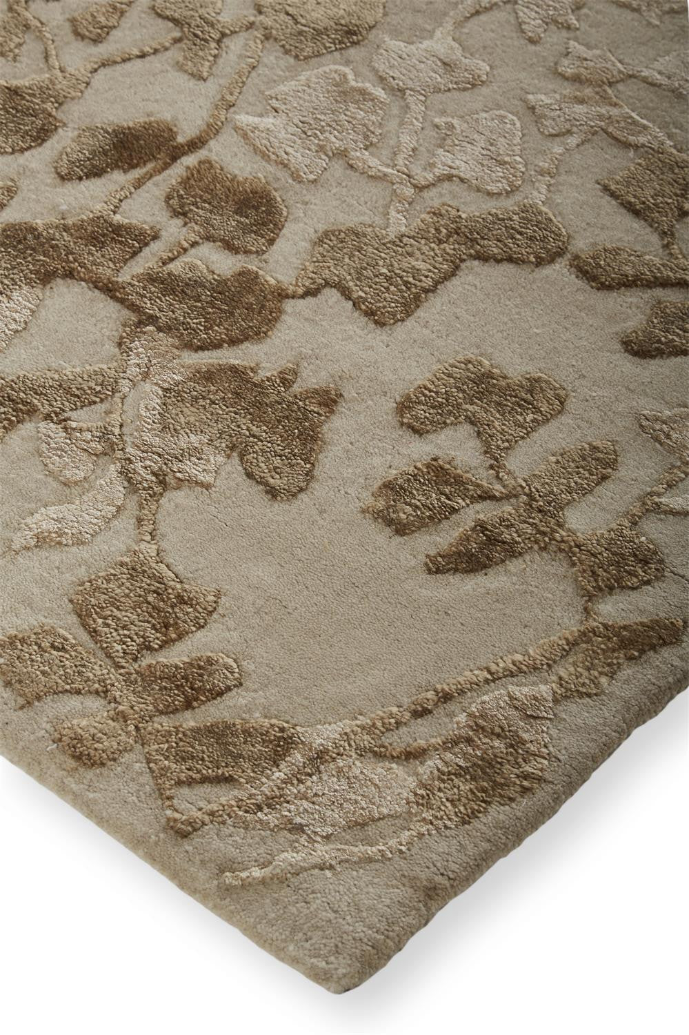 2' X 3' Ivory Tan And Gold Wool Floral Tufted Handmade Area Rug