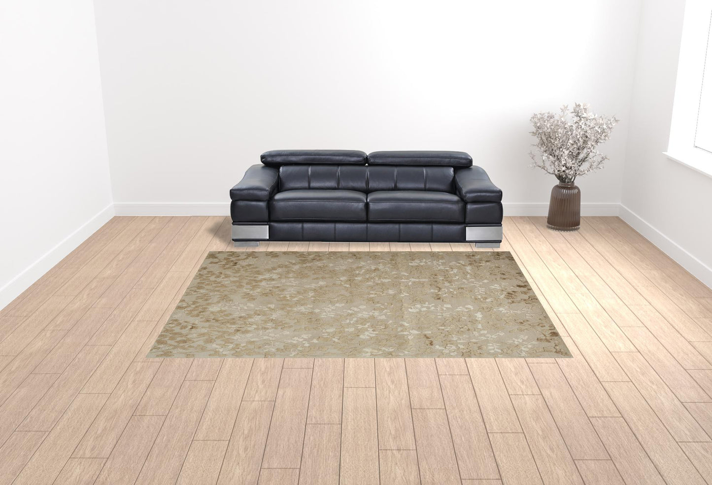 2' X 3' Ivory Tan And Gold Wool Floral Tufted Handmade Area Rug