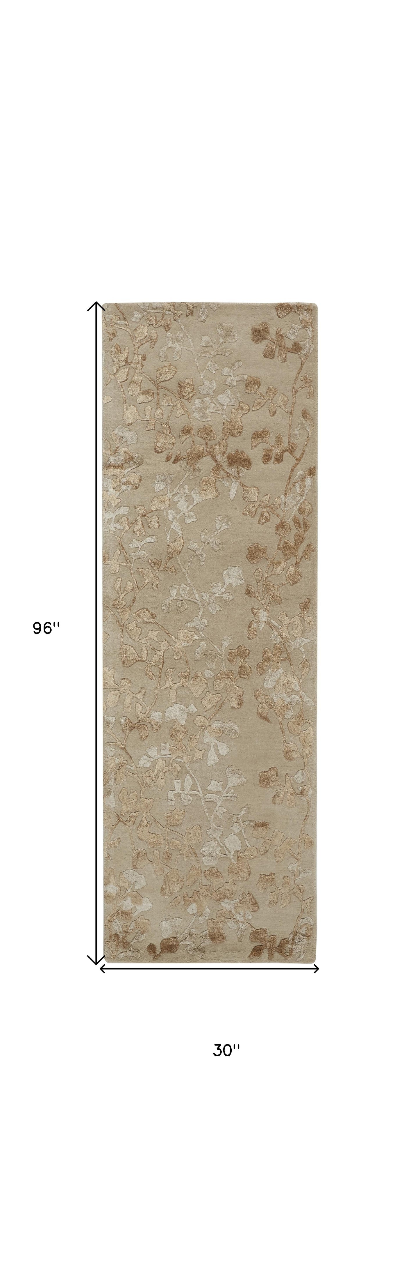 2' X 3' Ivory Tan And Gold Wool Floral Tufted Handmade Area Rug