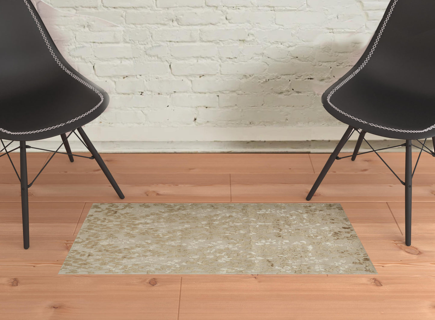 2' X 3' Ivory Tan And Gold Wool Floral Tufted Handmade Area Rug
