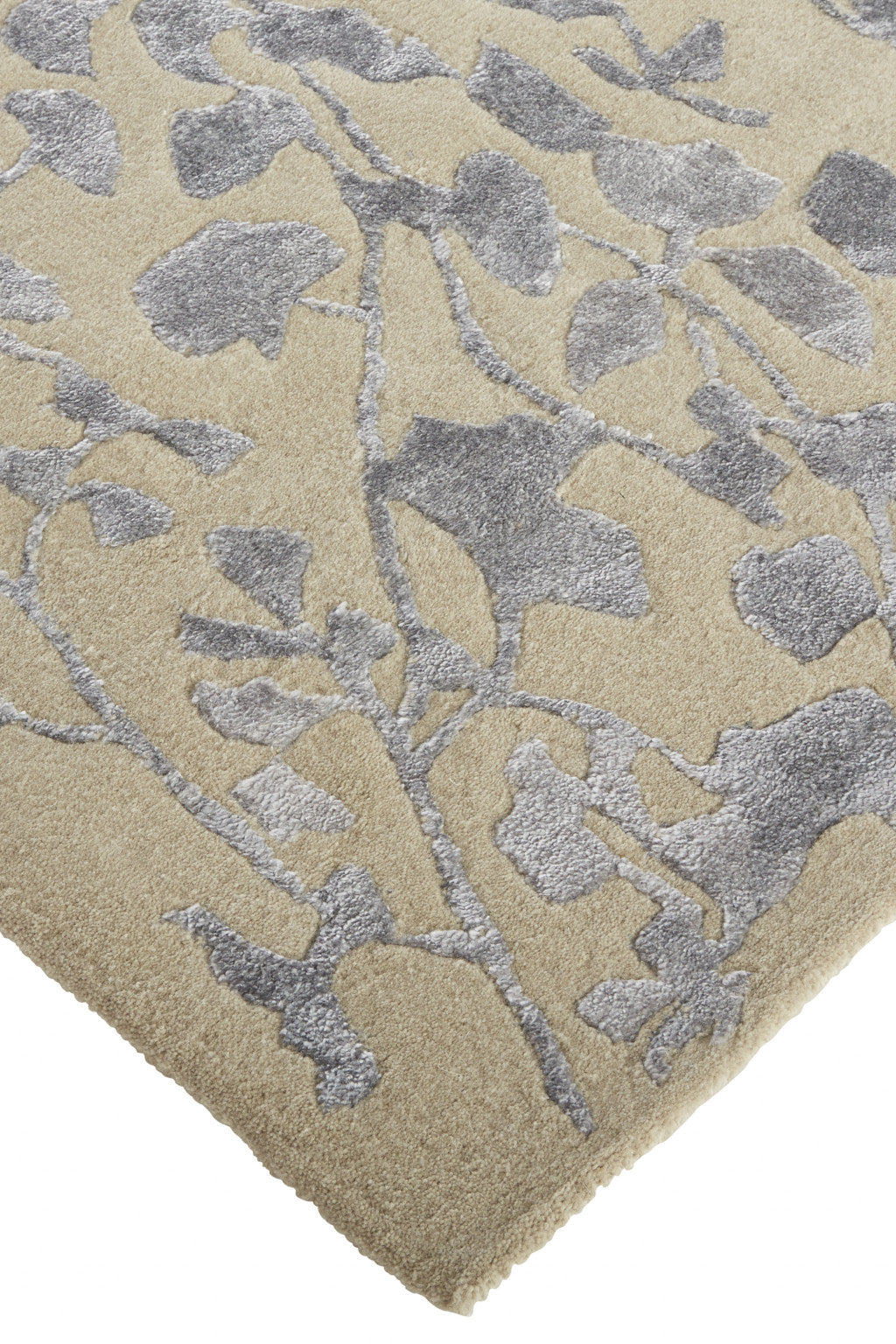2' X 3' Ivory Tan And Gold Wool Floral Tufted Handmade Area Rug