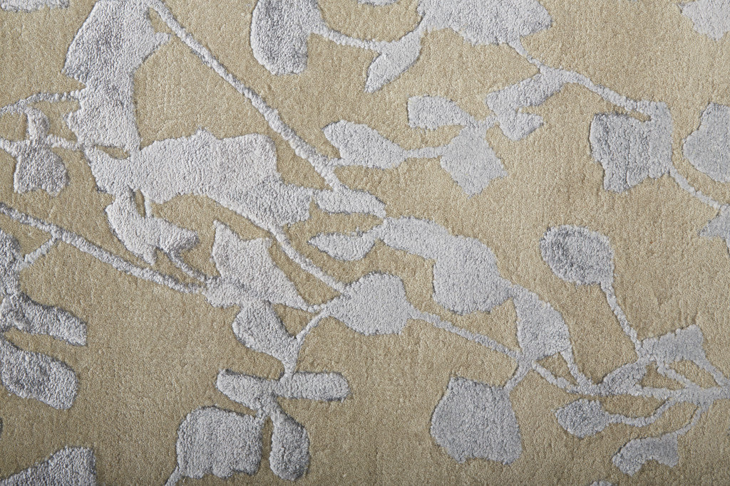 2' X 3' Ivory Tan And Gold Wool Floral Tufted Handmade Area Rug