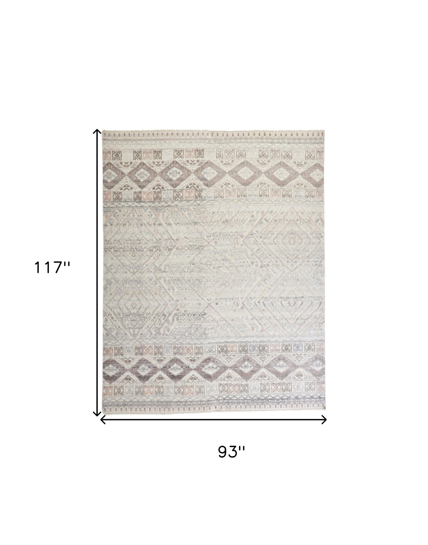8' X 10' Gray Ivory And Blue Geometric Hand Knotted Area Rug