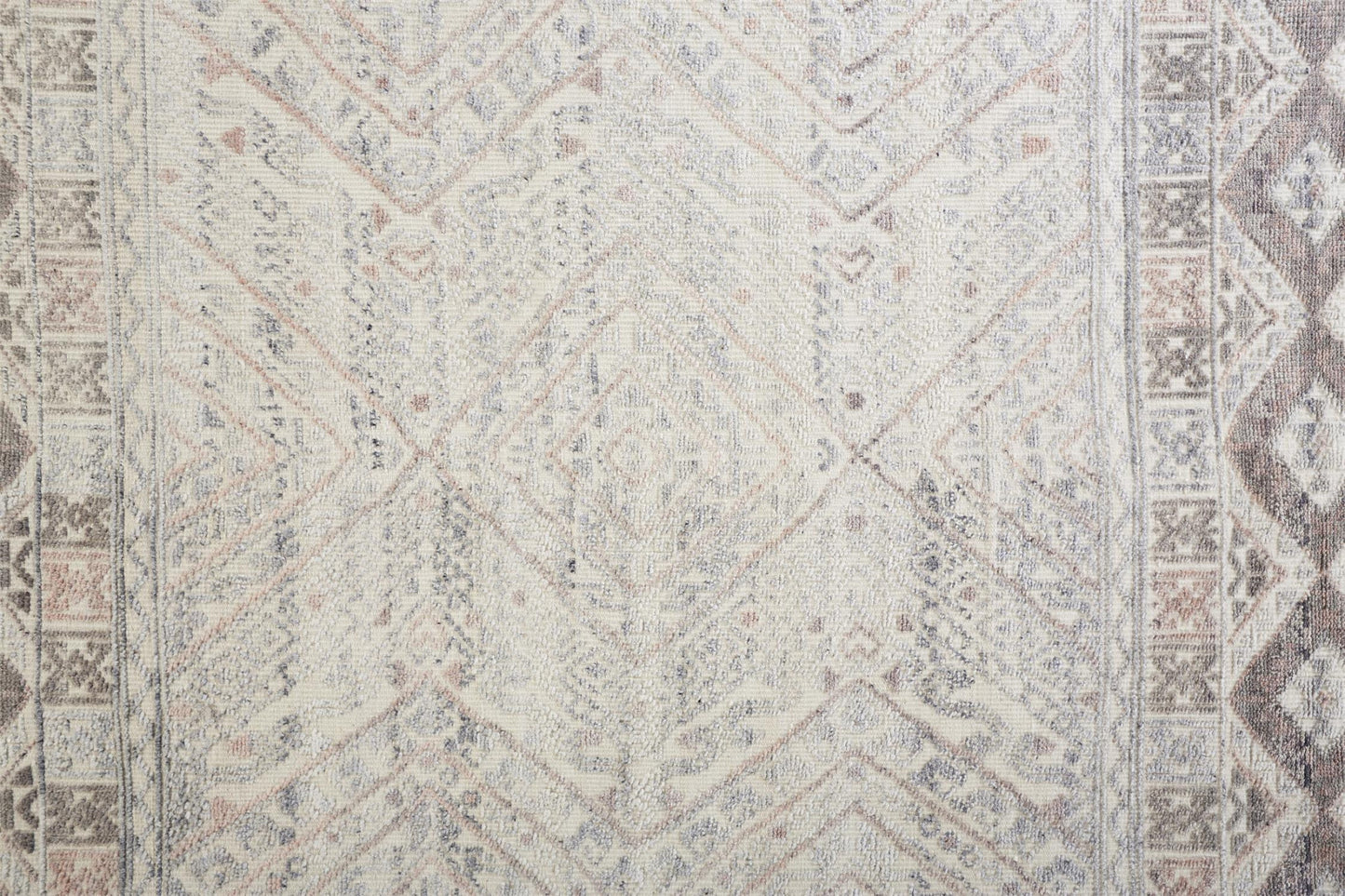 8' X 10' Gray Ivory And Blue Geometric Hand Knotted Area Rug
