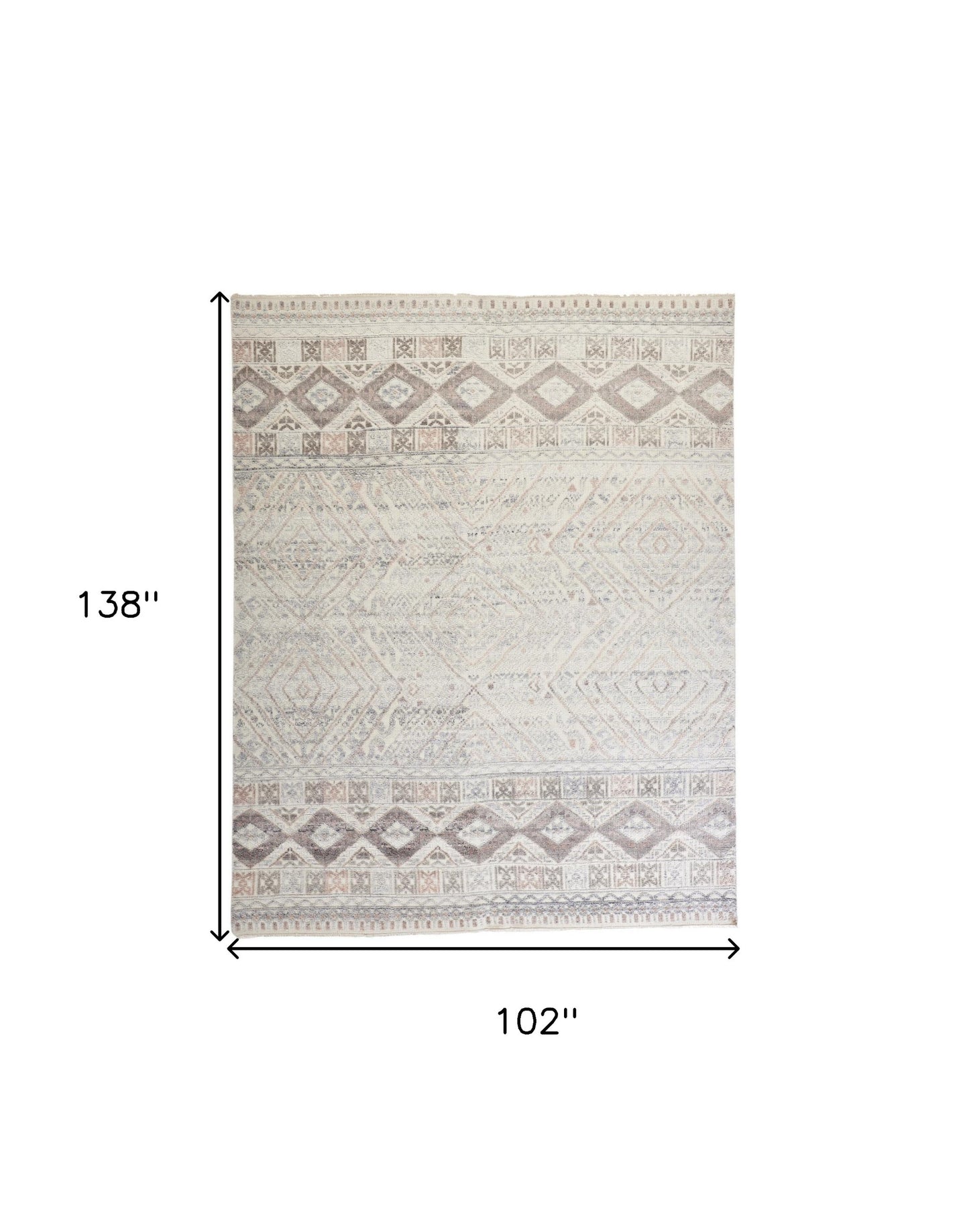 8' X 10' Gray Ivory And Blue Geometric Hand Knotted Area Rug