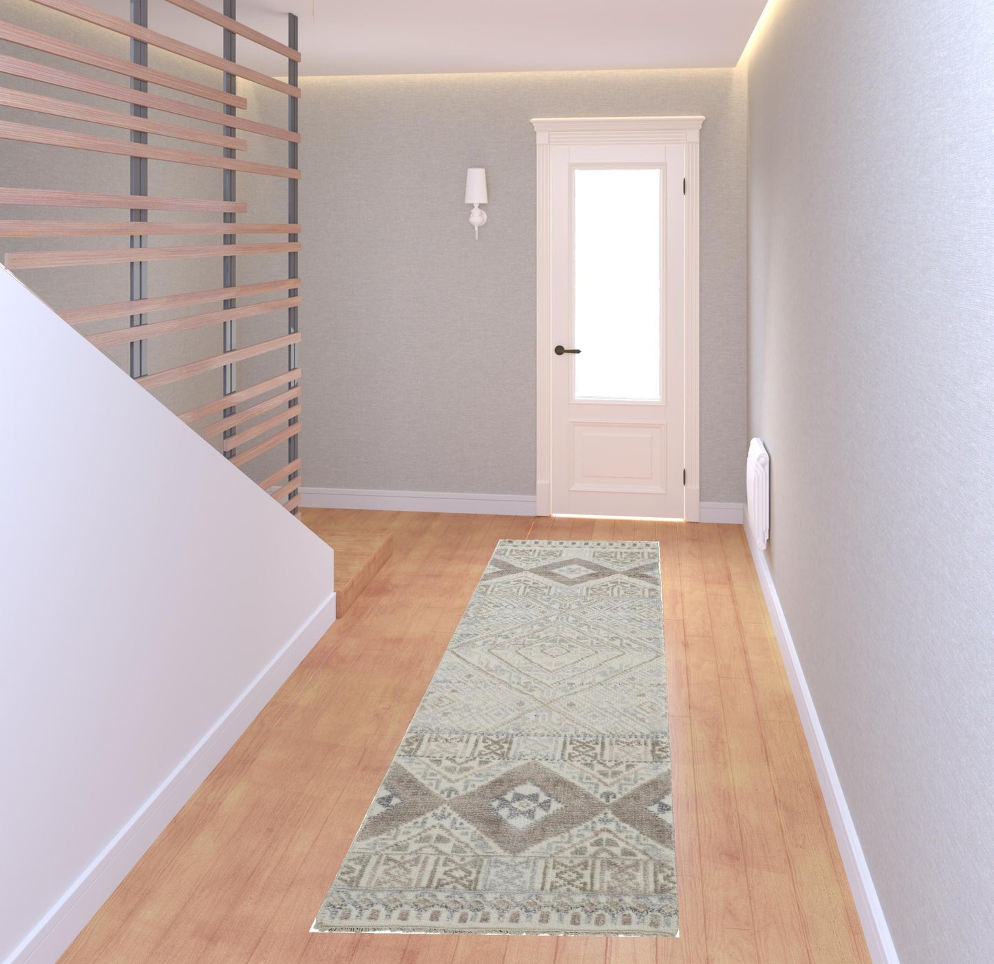 8' X 10' Gray Ivory And Blue Geometric Hand Knotted Area Rug