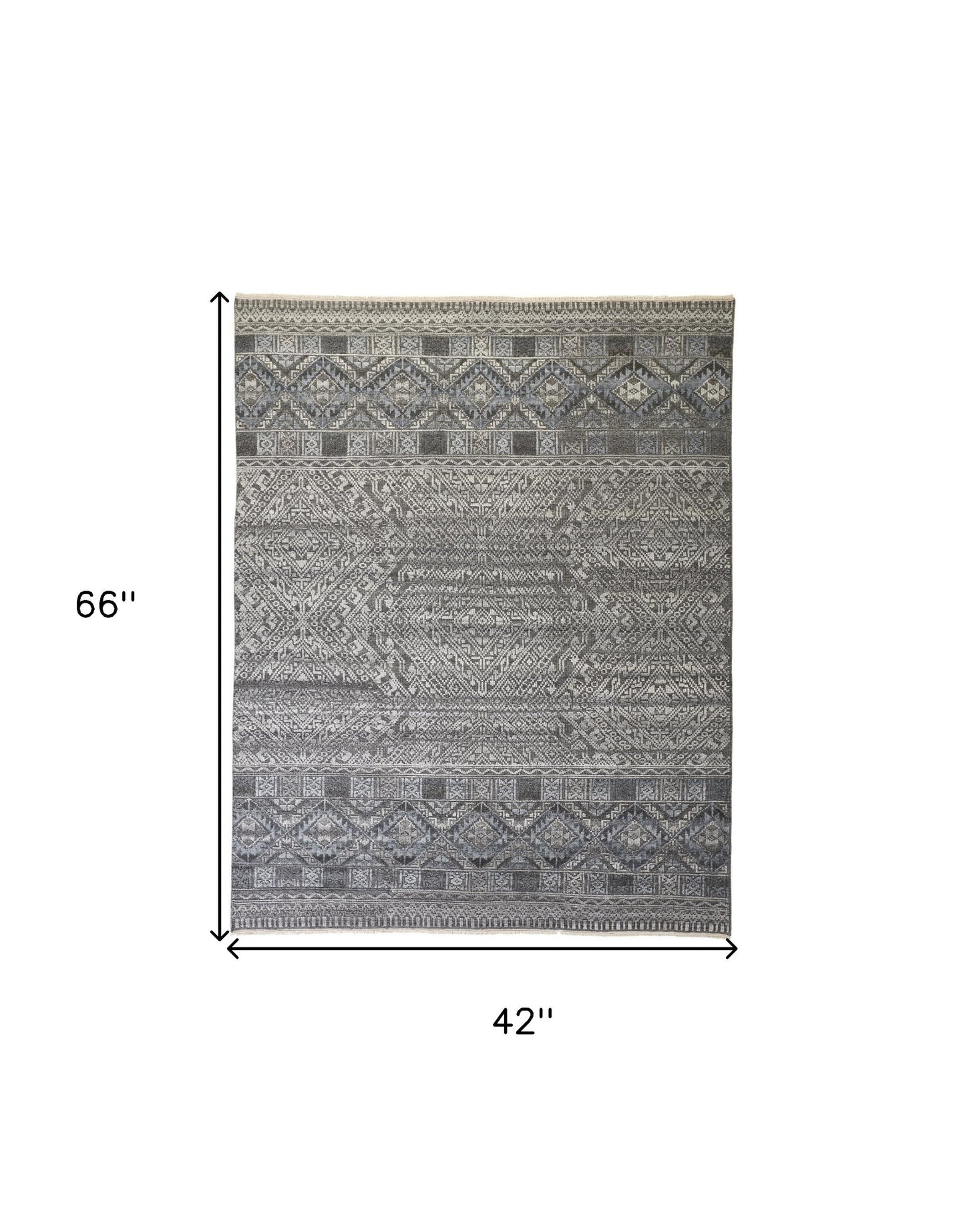 8' X 10' Gray Ivory And Blue Geometric Hand Knotted Area Rug