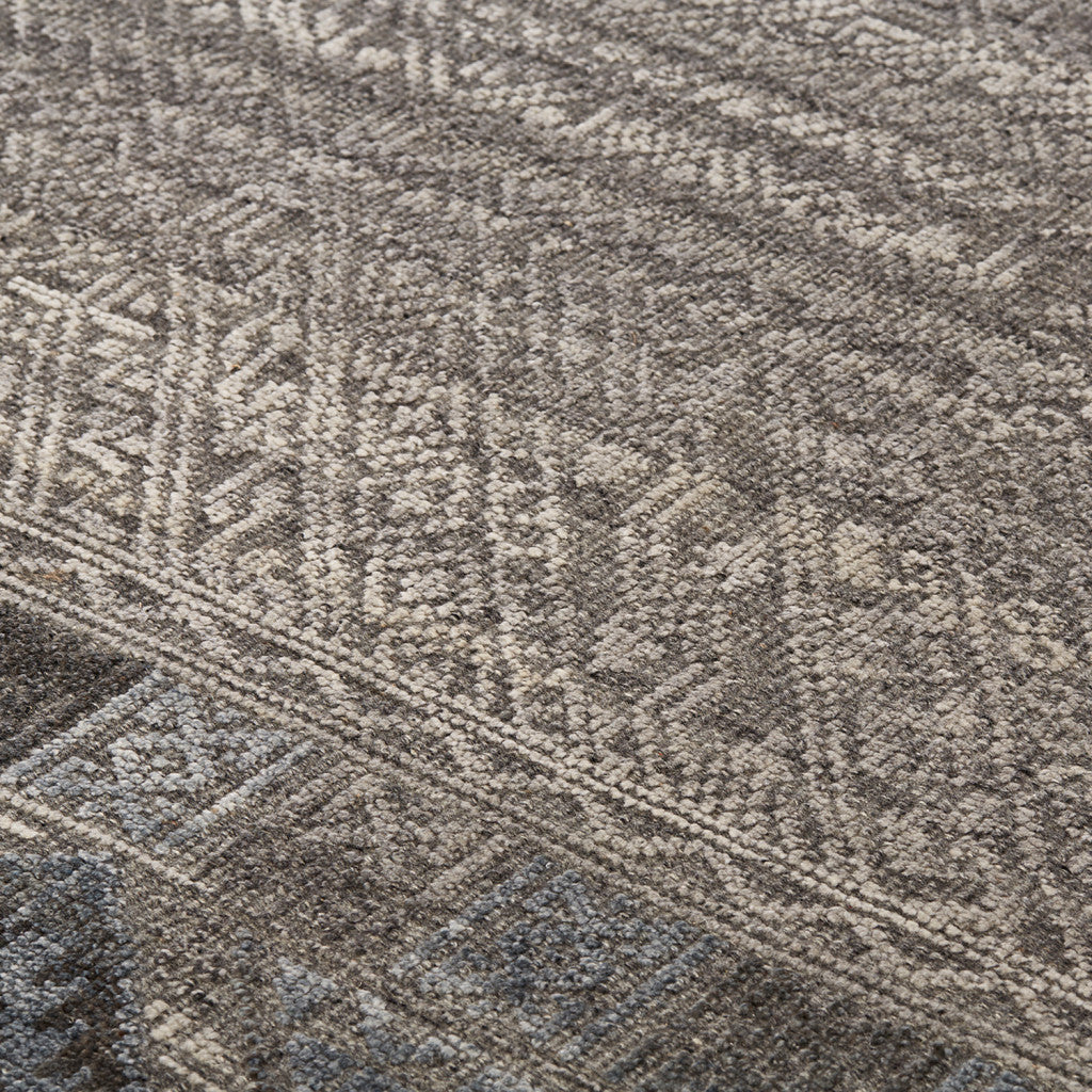 8' X 10' Gray Ivory And Blue Geometric Hand Knotted Area Rug