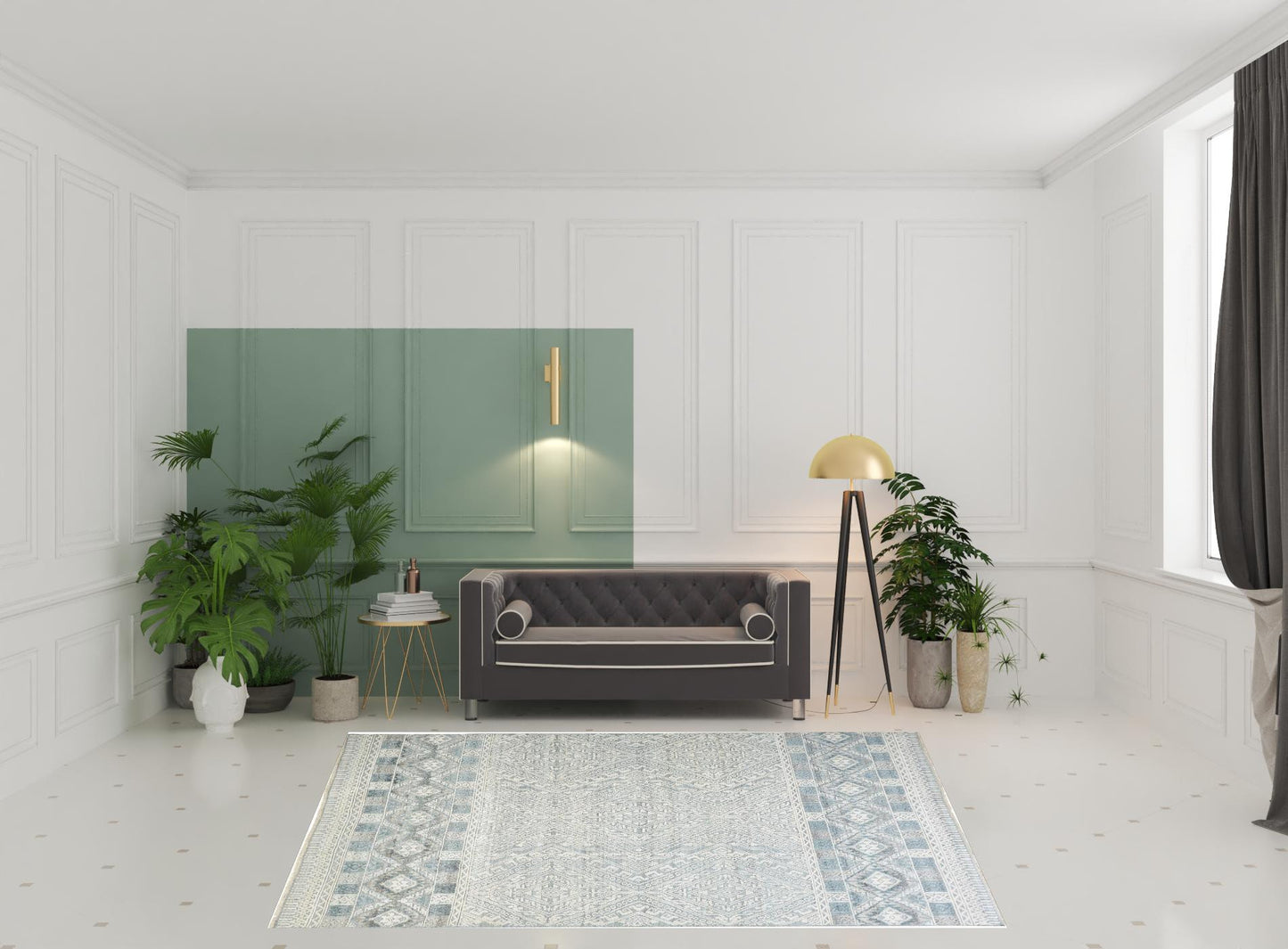 8' X 10' Gray Ivory And Blue Geometric Hand Knotted Area Rug