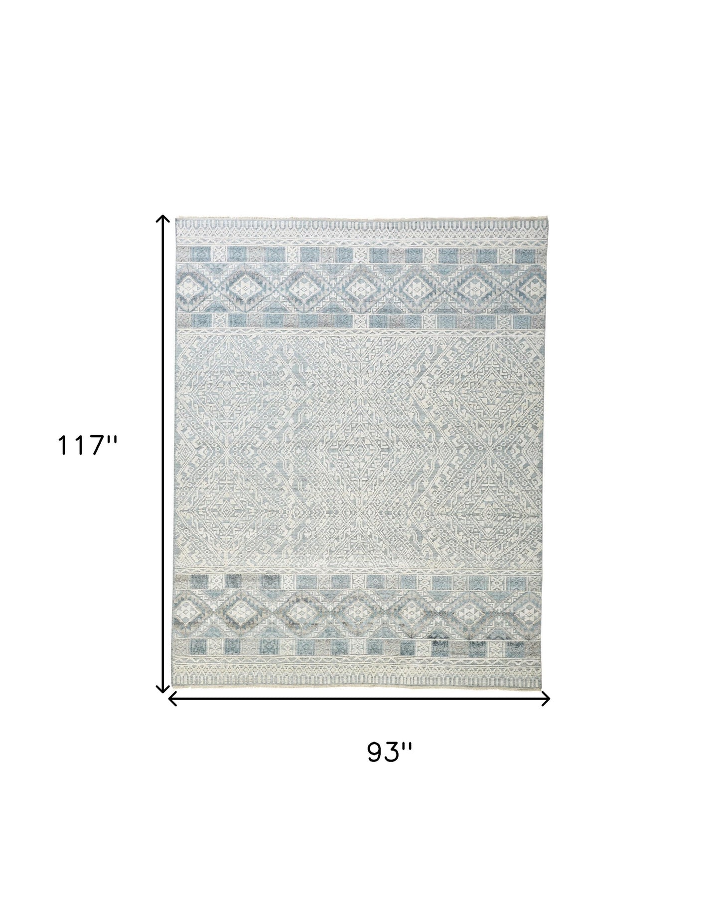 8' X 10' Gray Ivory And Blue Geometric Hand Knotted Area Rug