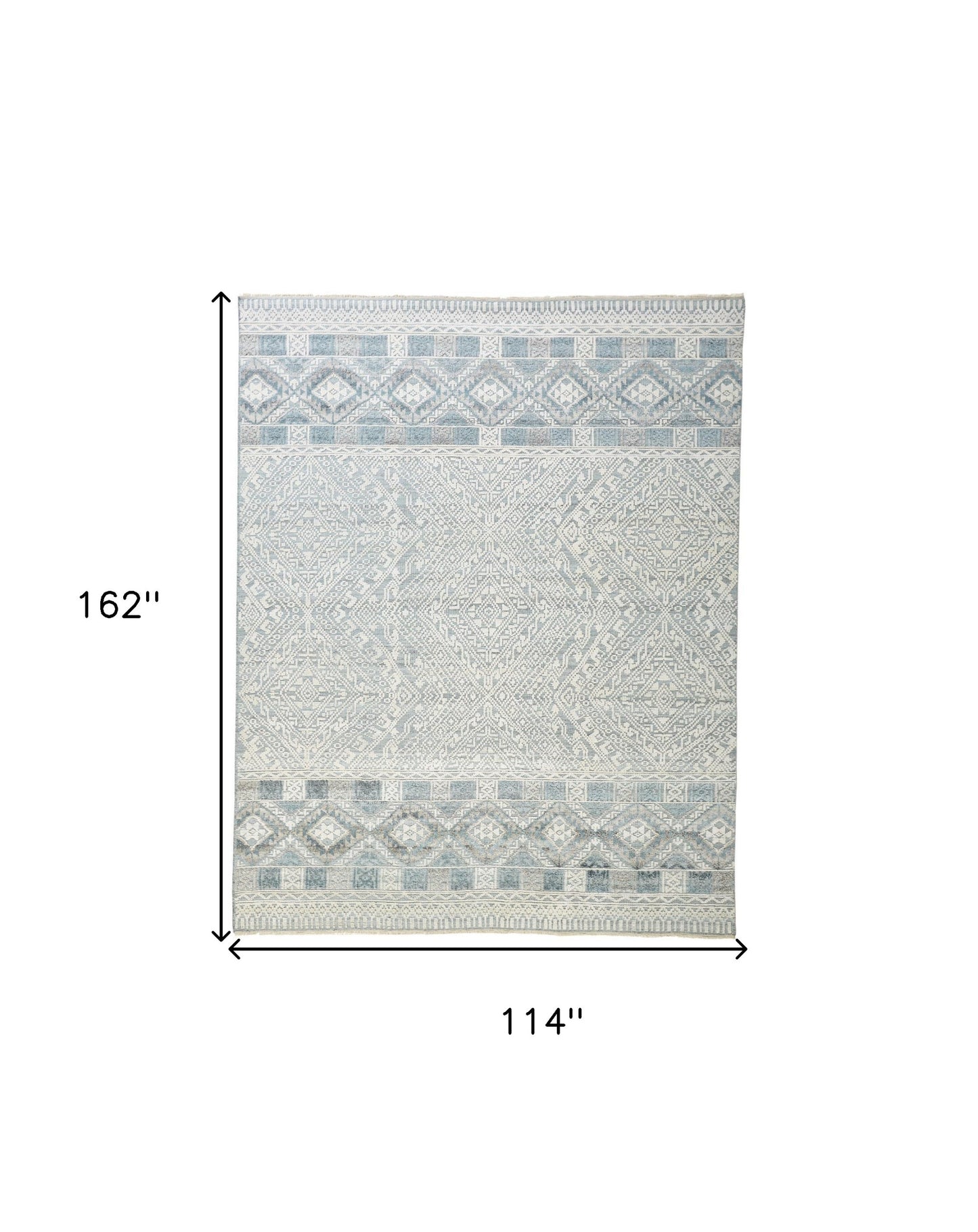 8' X 10' Gray Ivory And Blue Geometric Hand Knotted Area Rug