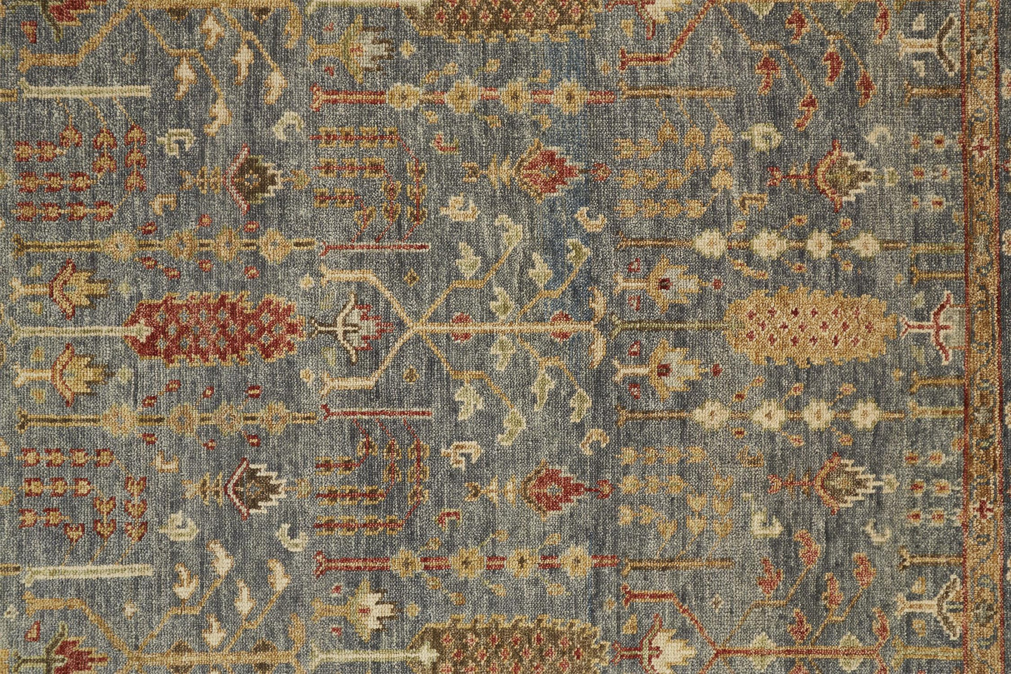 4' X 6' Gray Gold And Red Wool Floral Hand Knotted Stain Resistant Area Rug With Fringe