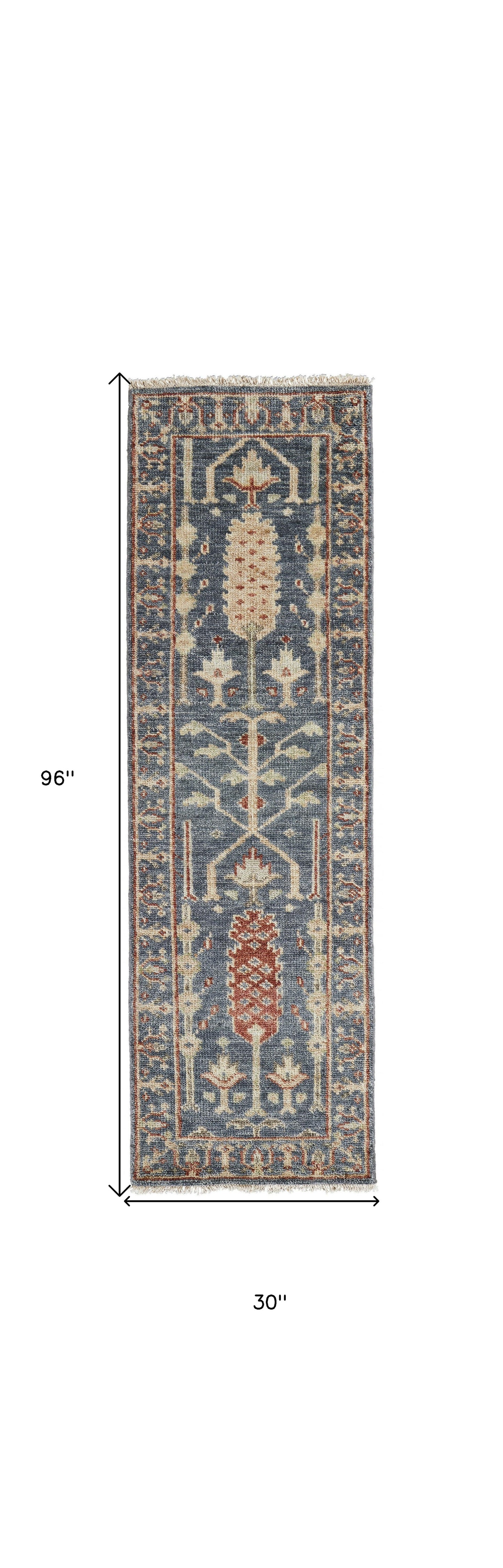 4' X 6' Gray Gold And Red Wool Floral Hand Knotted Stain Resistant Area Rug With Fringe