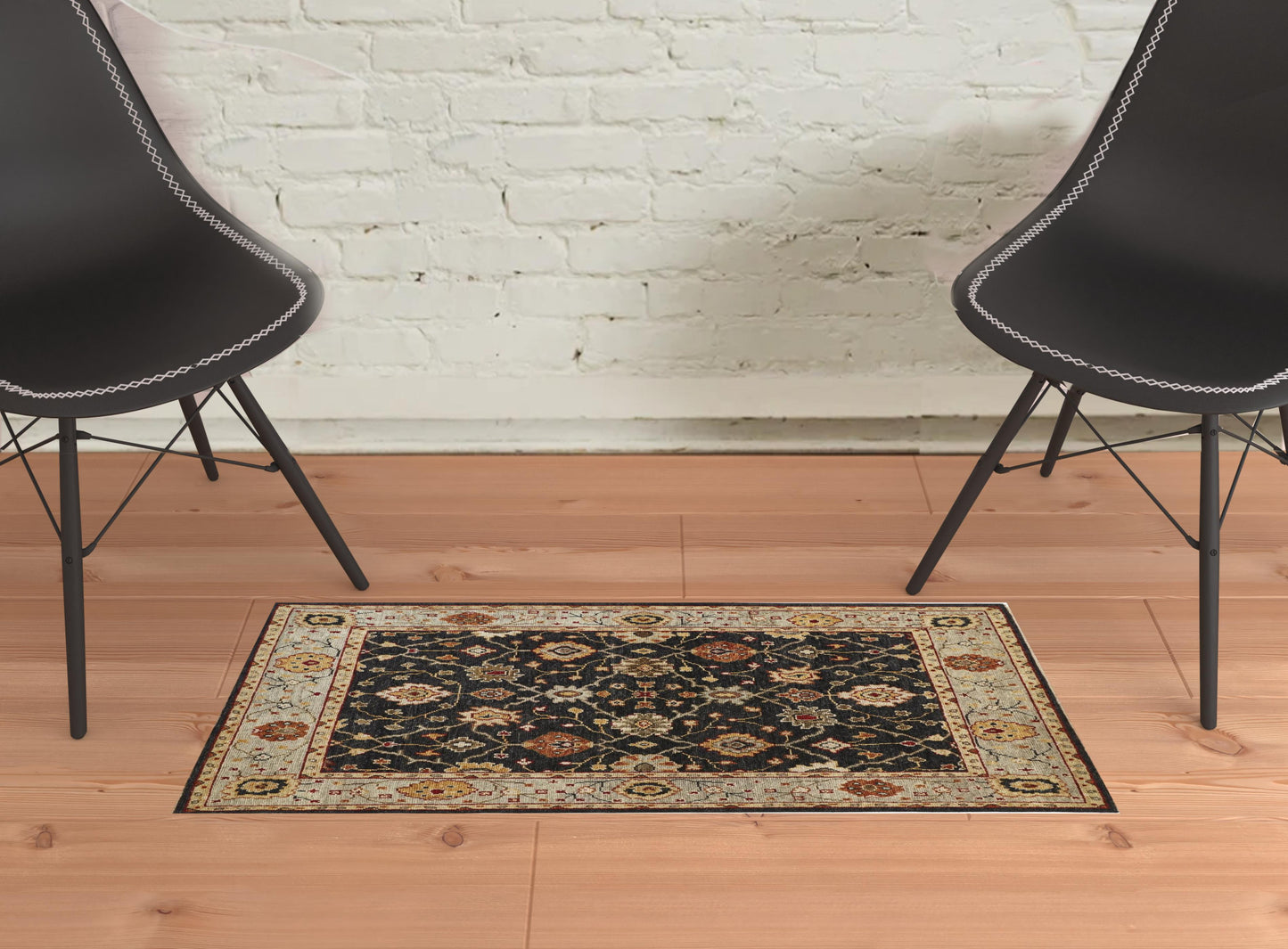 9' X 12' Black Gold And Gray Wool Floral Hand Knotted Stain Resistant Area Rug With Fringe