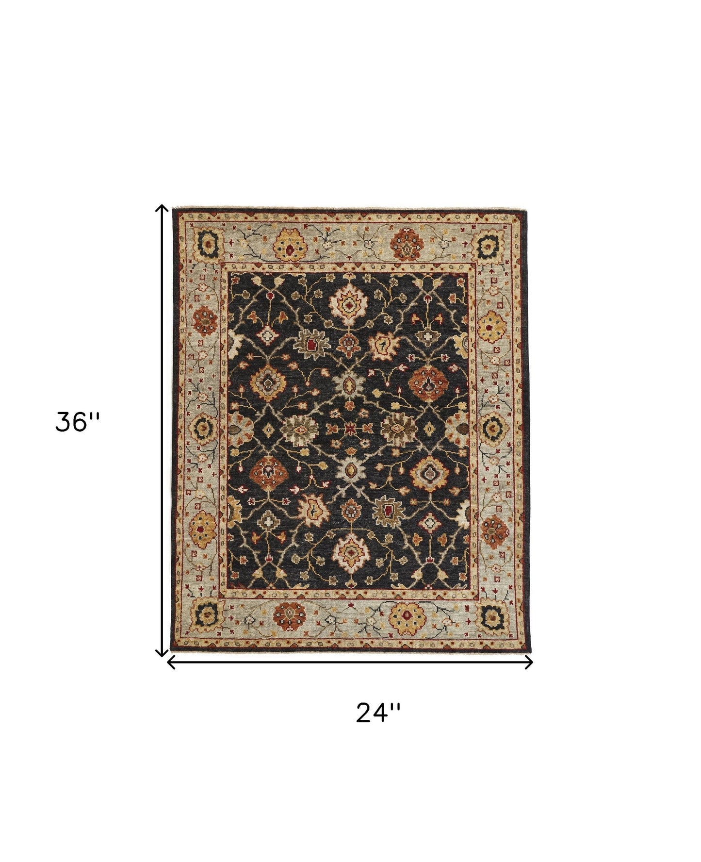 9' X 12' Black Gold And Gray Wool Floral Hand Knotted Stain Resistant Area Rug With Fringe