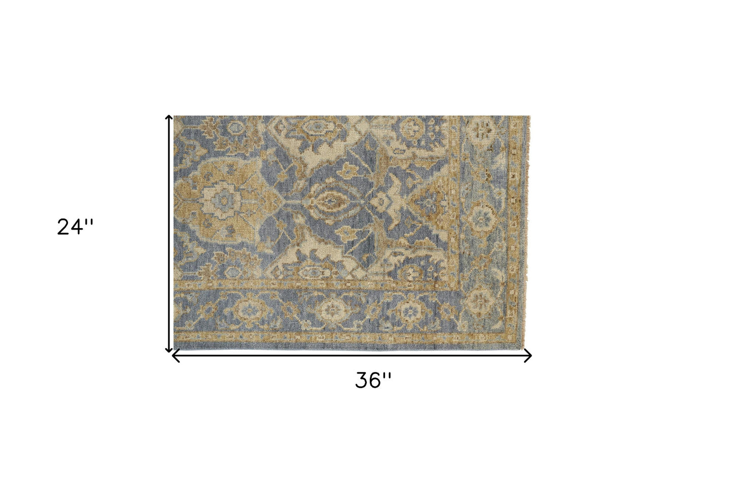 8' X 10' Blue Gold And Tan Wool Floral Hand Knotted Stain Resistant Area Rug With Fringe