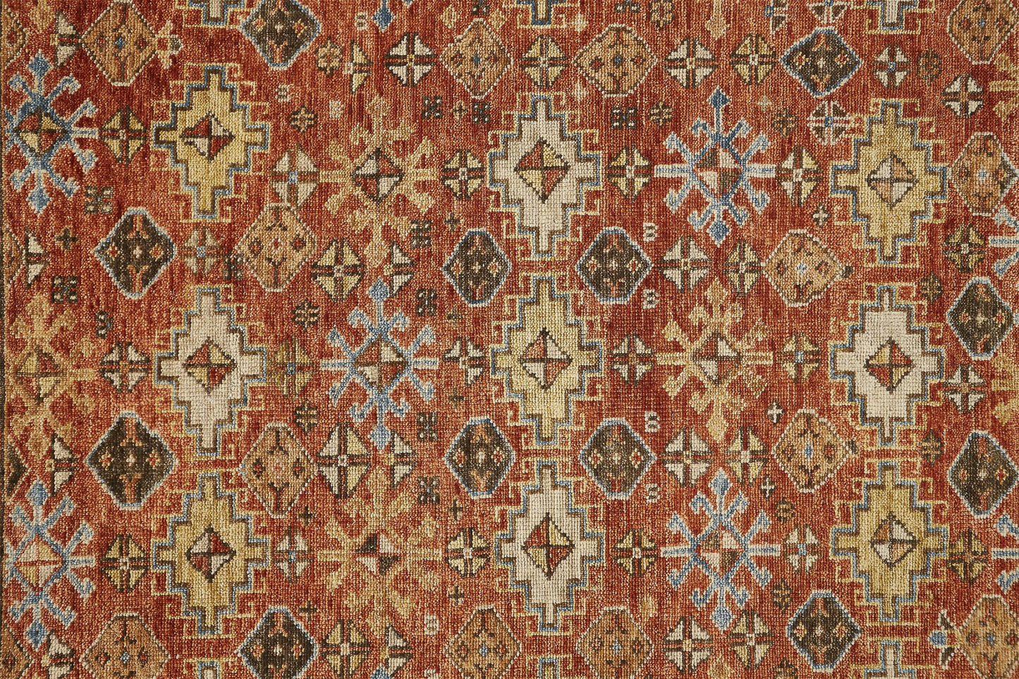 5' X 8' Red Blue And Orange Wool Floral Hand Knotted Stain Resistant Area Rug With Fringe