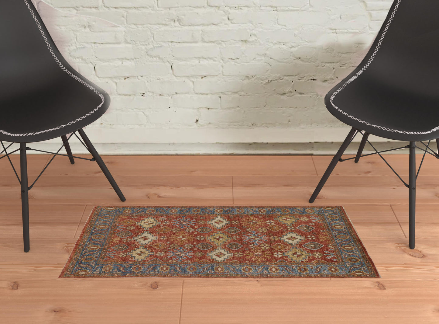 5' X 8' Red Blue And Orange Wool Floral Hand Knotted Stain Resistant Area Rug With Fringe