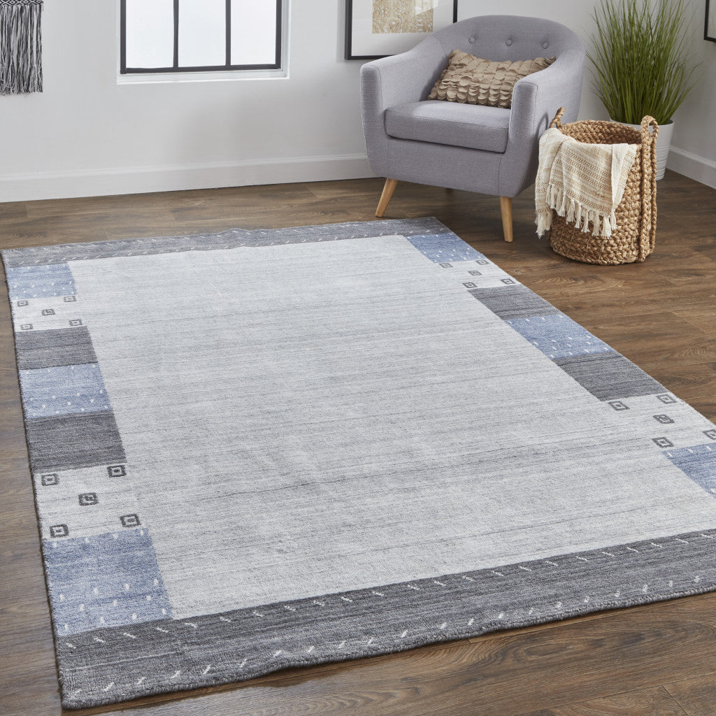 2' X 3' Gray Blue And Black Wool Hand Knotted Stain Resistant Area Rug