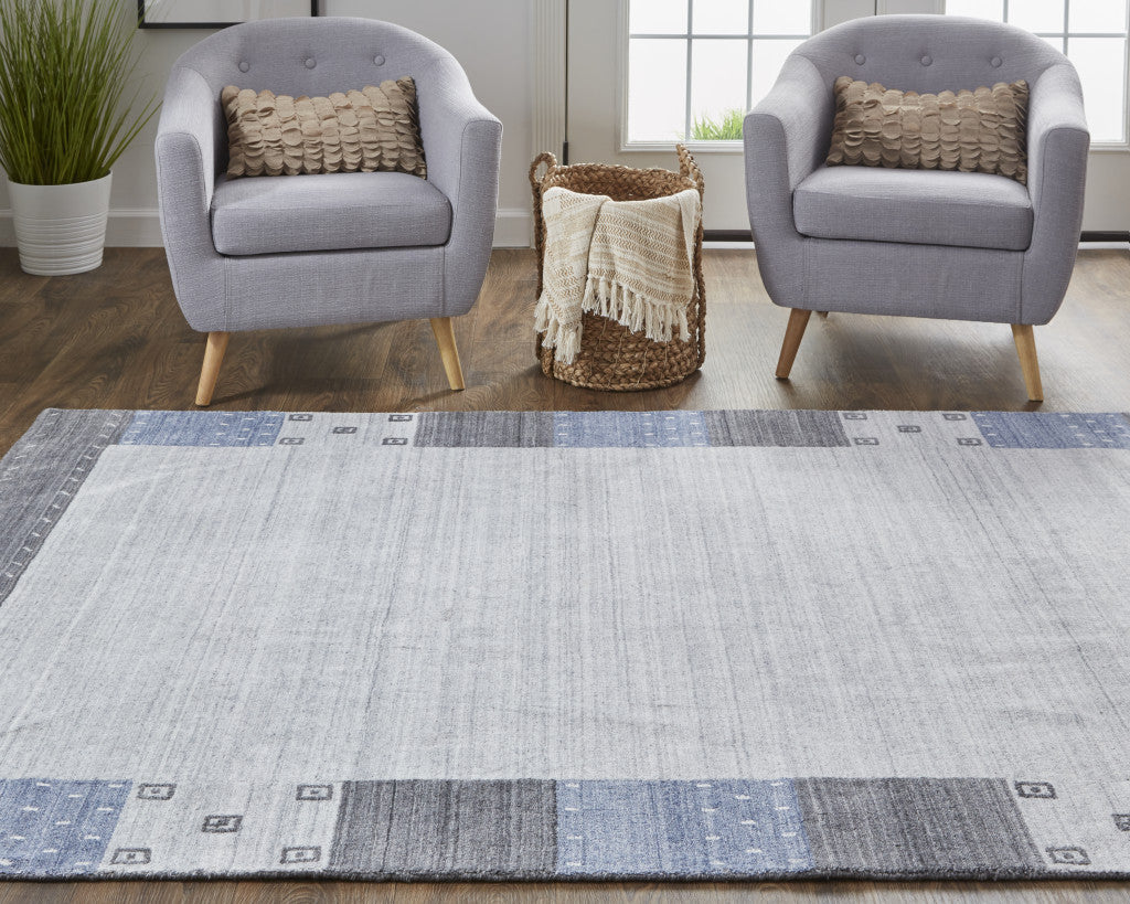 2' X 3' Gray Blue And Black Wool Hand Knotted Stain Resistant Area Rug