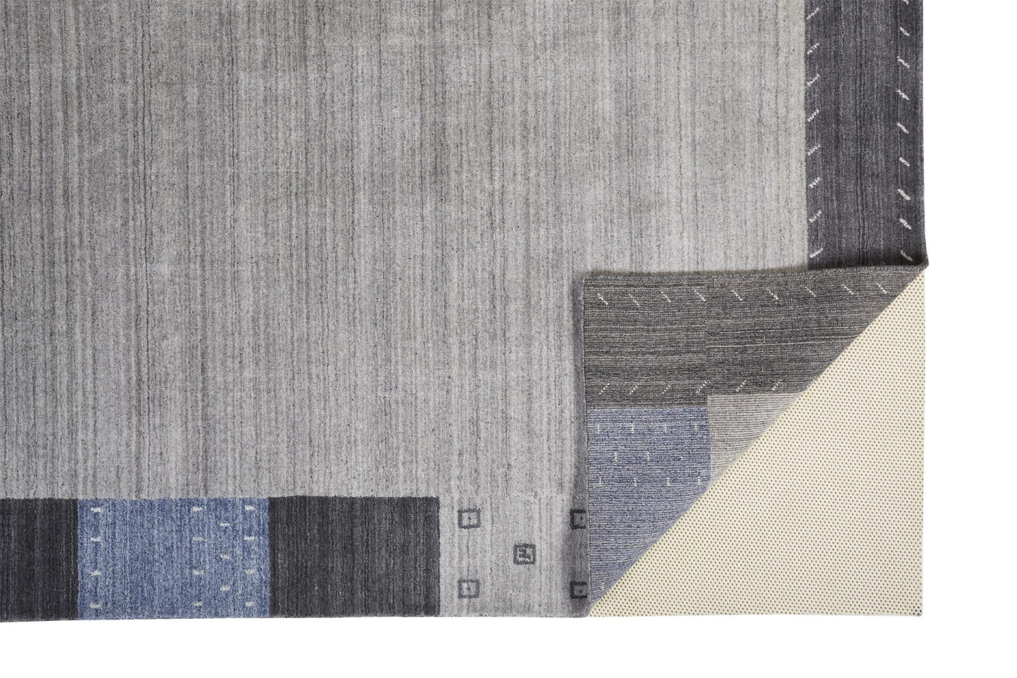 2' X 3' Gray Blue And Black Wool Hand Knotted Stain Resistant Area Rug