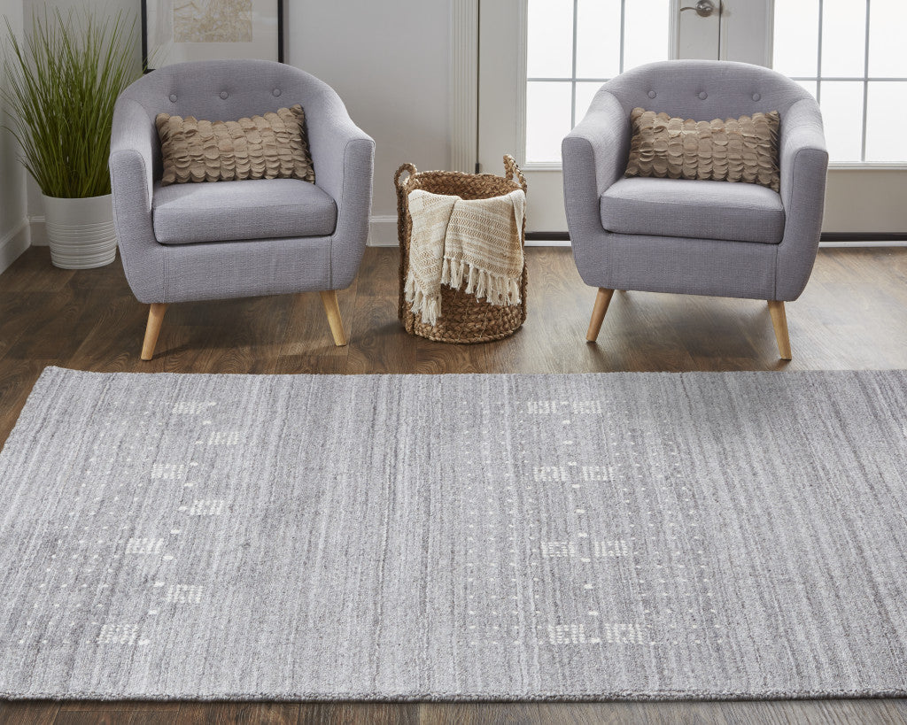 5' X 8' Gray And Ivory Wool Hand Knotted Stain Resistant Area Rug