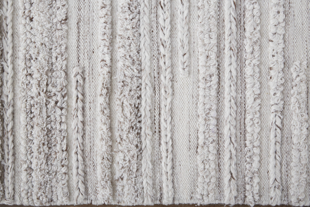 10' X 14' Gray Silver And Ivory Striped Hand Woven Stain Resistant Area Rug