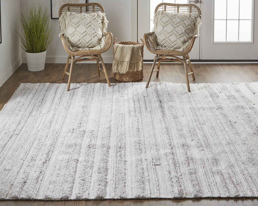 10' X 14' Gray Silver And Ivory Striped Hand Woven Stain Resistant Area Rug