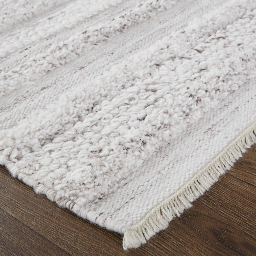 10' X 14' Gray Silver And Ivory Striped Hand Woven Stain Resistant Area Rug