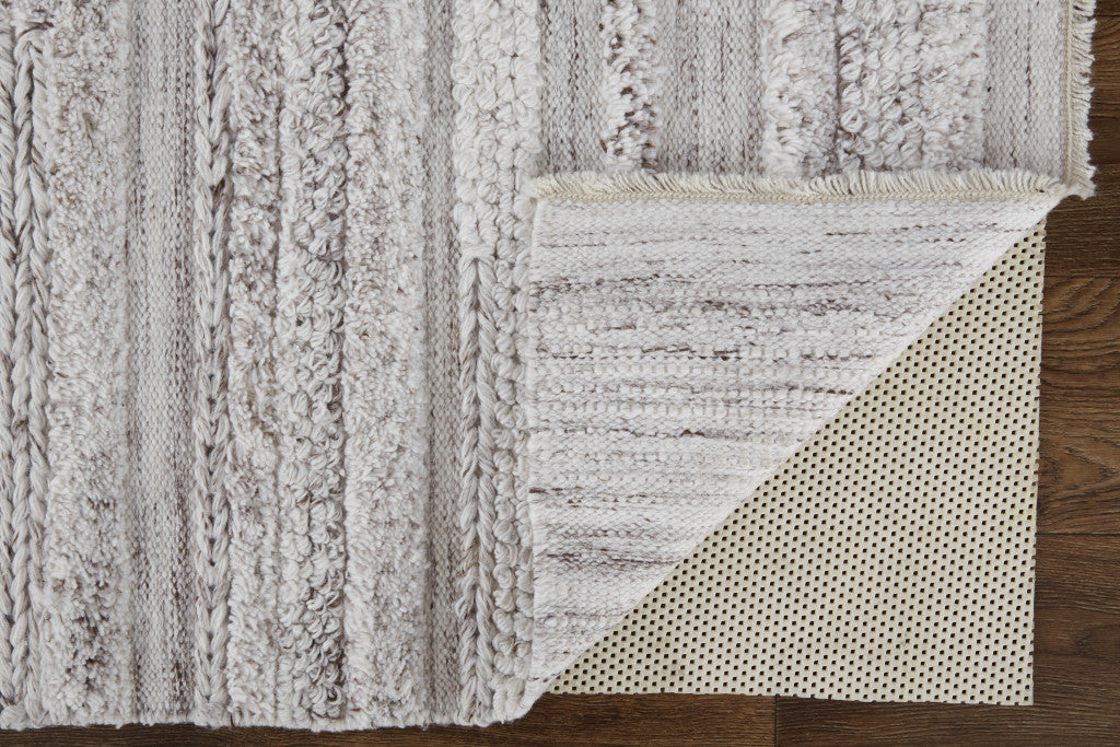 10' X 14' Gray Silver And Ivory Striped Hand Woven Stain Resistant Area Rug