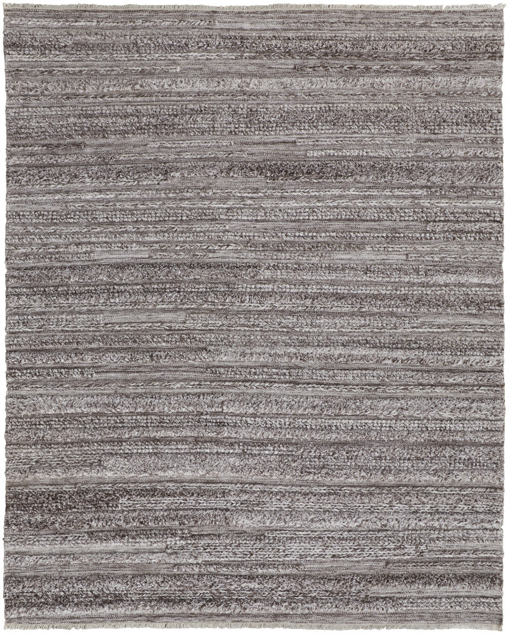 10' X 14' Gray Silver And Ivory Striped Hand Woven Stain Resistant Area Rug