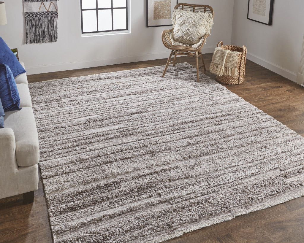 10' X 14' Gray Silver And Ivory Striped Hand Woven Stain Resistant Area Rug